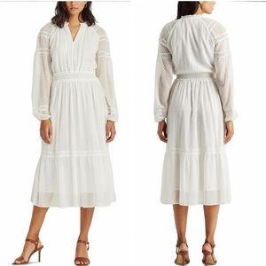 Lauren Ralph Lauren Black Label Dot Lace Trim Dobby Midi Dress